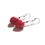 Murano Glass Red Heart Sterling Silver Earrings, Venetian Jewelry - JKC Murano