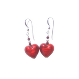 Murano Glass Red Heart Sterling Silver Earrings, Venetian Jewelry - JKC Murano