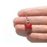 Murano Glass Red Heart Sterling Silver Earrings, Venetian Jewelry - JKC Murano