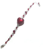 Murano Glass Red Heart Sterling Silver Bracelet - JKC Murano