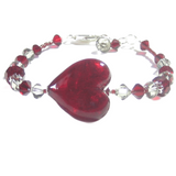 Murano Glass Red Heart Sterling Silver Bracelet - JKC Murano