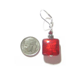 Murano Glass Red Square Sterling Silver Earrings, Venetian Jewelry - JKC Murano