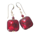 Italian Murano Glass Red Square Gold Earrings - JKC Murano