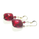 Italian Murano Glass Red Square Gold Earrings - JKC Murano