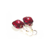 Italian Murano Glass Red Square Gold Earrings - JKC Murano