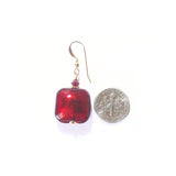 Italian Murano Glass Red Square Gold Earrings - JKC Murano