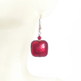 Italian Murano Glass Red Square Gold Earrings - JKC Murano