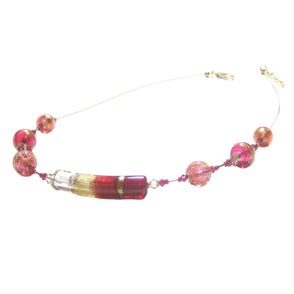 Murano Glass Pink Tube Gold Necklace by JKC Murano - JKC Murano