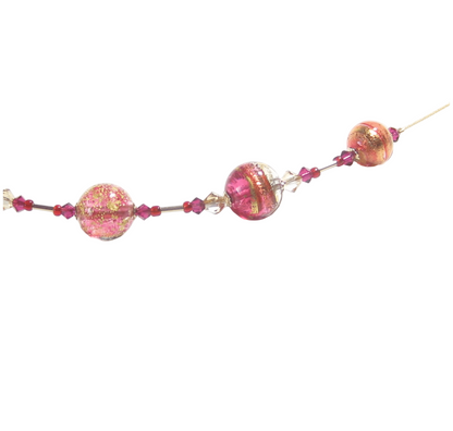 Murano Glass Pink Tube Gold Necklace by JKC Murano - JKC Murano