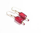 Venetian Glass Red Rectangle Gold Earrings, Gold Filled Fishhooks - JKC Murano