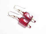 Venetian Glass Red Rectangle Gold Earrings, Gold Filled Fishhooks - JKC Murano