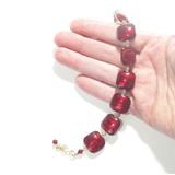 Murano Glass Red Square Gold Filled Adjustable Bracelet - JKC Murano