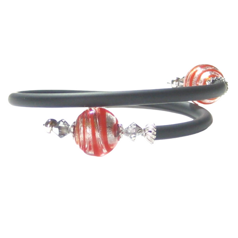 Murano Glass Red Silver Sterling Silver Wrap Bracelet - JKC Murano