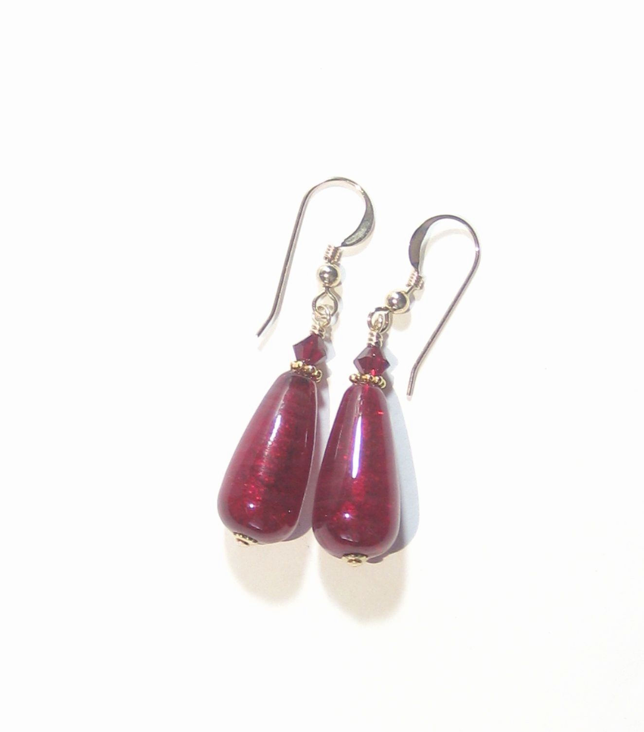 Murano Glass Red Teardrop Gold Earrings by JKC Murano - JKC Murano
