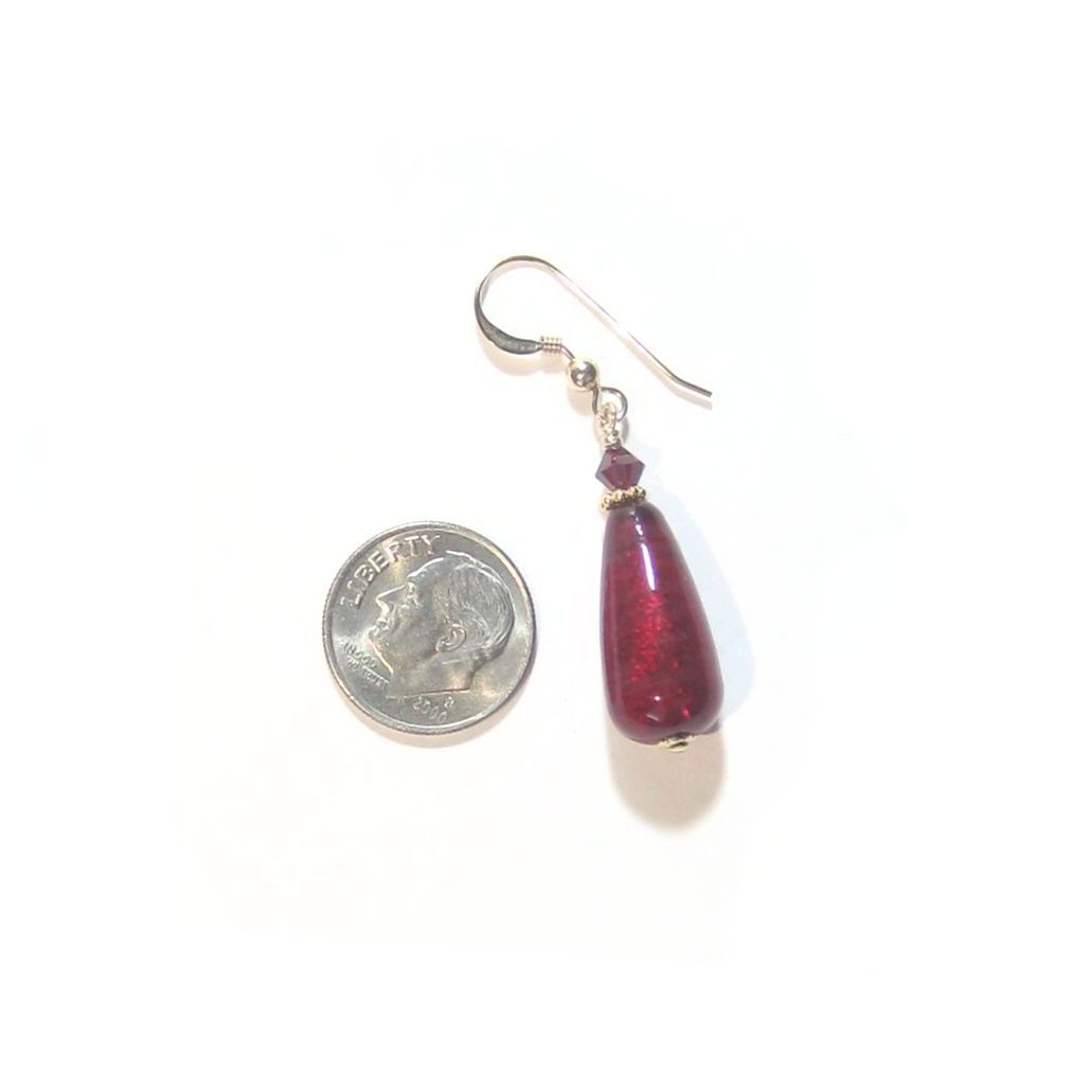 Murano Glass Red Teardrop Gold Earrings by JKC Murano - JKC Murano