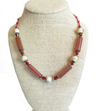 Murano Glass Vintage Style Red Silver Necklace - JKC Murano