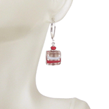 Murano Glass Pink Red White Square Striped Square Sterling Silver Earrings - JKC Murano
