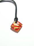 Murano Glass Cherry Red and Gold Zebra Diamond Pendant Necklace, Marked Murano - JKC Murano