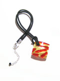 Murano Glass Cherry Red and Gold Zebra Diamond Pendant Necklace, Marked Murano - JKC Murano