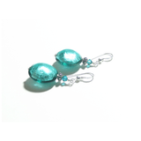 Murano Glass Large Sea Green Disc Silver Earrings - JKC Murano