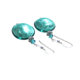 Murano Glass Large Sea Green Disc Silver Earrings - JKC Murano