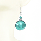 Murano Glass Large Sea Green Disc Silver Earrings - JKC Murano