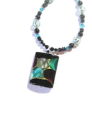 Murano Glass Large colorful Black Rectangle Pendant Silver Necklace - JKC Murano