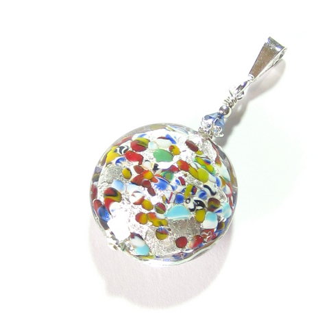 Murano Glass Colorful Silver Disc Pendant - JKC Murano