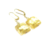 Murano Glass Square Clear Gold Earrings - JKC Murano