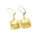 Murano Glass Square Clear Gold Earrings - JKC Murano