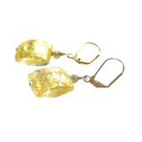 Murano Glass Square Clear Gold Earrings - JKC Murano