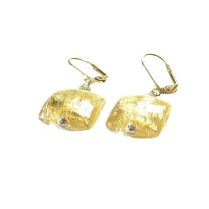 Murano Glass Square Clear Gold Earrings - JKC Murano