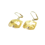 Murano Glass Square Clear Gold Earrings - JKC Murano