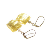Murano Glass Square Clear Gold Earrings - JKC Murano