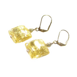 Murano Glass Square Clear Gold Earrings - JKC Murano