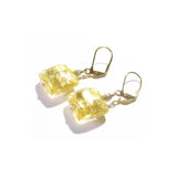 Murano Glass Square Clear Gold Earrings - JKC Murano