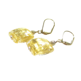 Murano Glass Square Clear Gold Earrings - JKC Murano