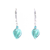 Murano Glass Sea Green Twist Silver Earrings, Leverback Earrings - JKC Murano