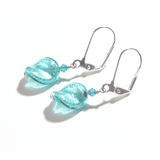 Murano Glass Sea Green Twist Silver Earrings, Leverback Earrings - JKC Murano