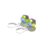 Italian Glass Blue Green Purple Striped Silver Earrings, Sterling Silver Leverbacks - JKC Murano