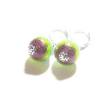 Italian Glass Blue Green Purple Striped Silver Earrings, Sterling Silver Leverbacks - JKC Murano