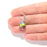 Italian Glass Blue Green Purple Striped Silver Earrings, Sterling Silver Leverbacks - JKC Murano