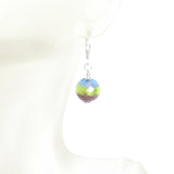 Italian Glass Blue Green Purple Striped Silver Earrings, Sterling Silver Leverbacks - JKC Murano