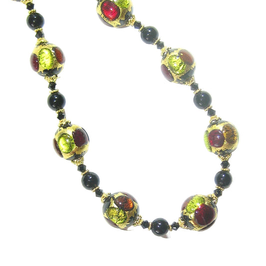 Murano Glass Colorful Black Ball Chunky Gold Necklace - JKC Murano