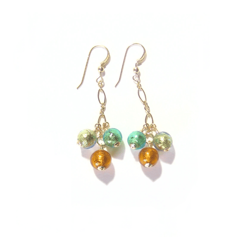 Murano Glass Green Topaz Ball Cluster Gold Earrings - JKC Murano