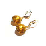Murano Glass Disc Topaz Gold Earrings - JKC Murano