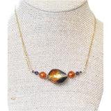 Murano Glass Amber Plum Nugget Gold Necklace, Gold Filled Chain - JKC Murano