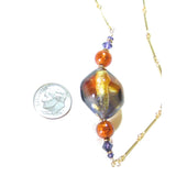 Murano Glass Amber Plum Nugget Gold Necklace, Gold Filled Chain - JKC Murano