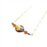 Murano Glass Amber Plum Nugget Gold Necklace, Gold Filled Chain - JKC Murano