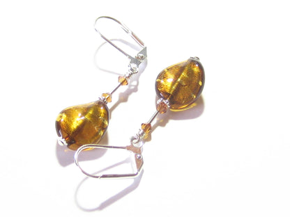 Murano Glass Dark Topaz Twist Silver Earrings - JKC Murano